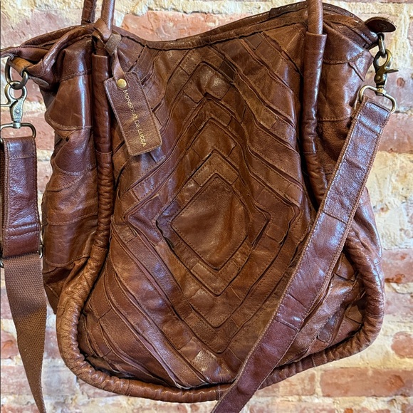 Monserat de Lucca Benecio XL Leather Strip Design Tote Bag Double Rolled Handles - Picture 4 of 8